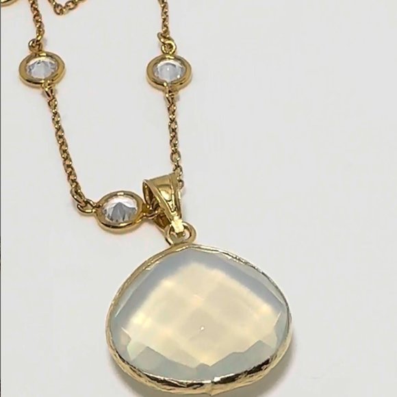 2PCS-AB OPAL CRYSTAL OVAL PENDANT ON A GOLD CZ (1/4" INCH)  NOTHING NECKLACE - Picture 1 of 3